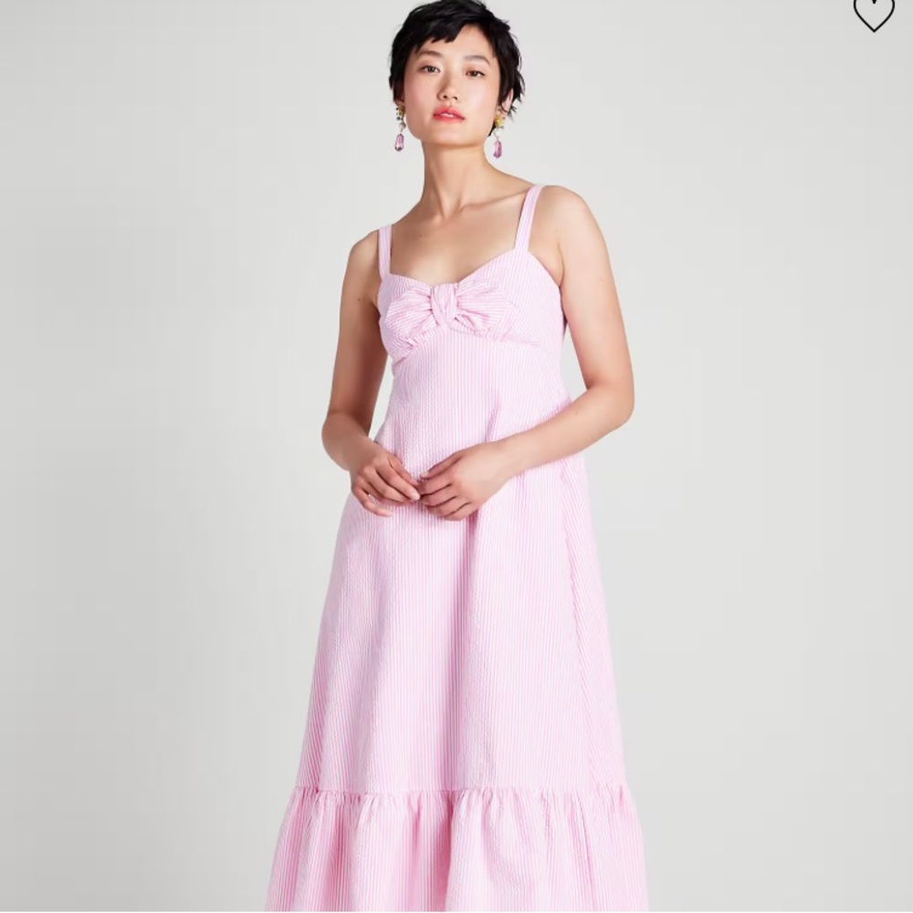 Kate Spade Pink Seersucker Stripe Bow Spring Easter Dress NEW WITH TAGS! Large